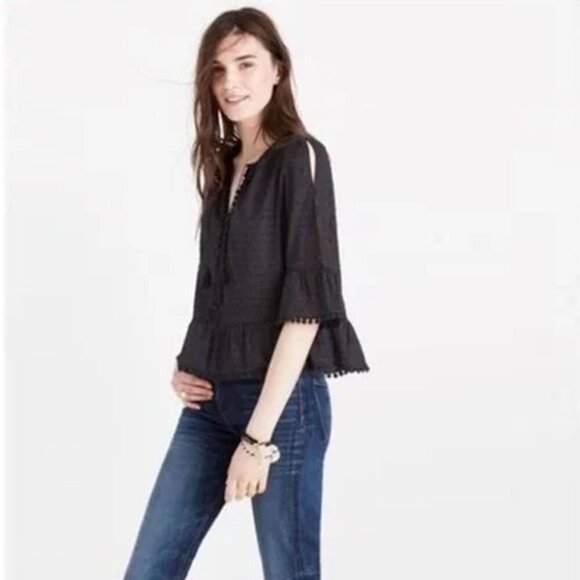 MADEWELL Pompom-trimmed Swiss-dot Cotton Blouse Size XXS - Picture 1 of 10